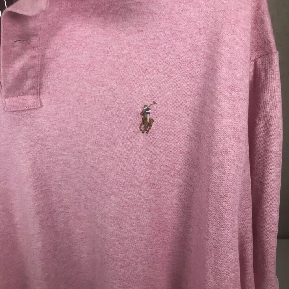 Y2K Polo Ralph Lauren Pony Logo Pink Preppy Polo Business Casual Shirt XXL
